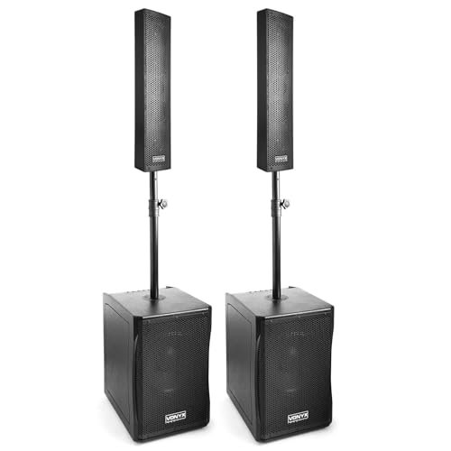 Vonyx VX1200 - PA Anlage Komplettset, PA Anlage Aktiv, Anlage mit Subwoofer Komplettset, 1500 Watt DJ Boxen, PA Lautsprecher Beschallungsanlage, 2X Top-Speaker, 2X Subwoofer mit Stativ