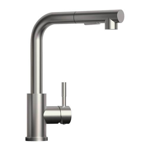Hochdruck Wasserhahn Küche ausziehbar, SEMANEY 2 Modi Küchenarmatur mit Brause Ausziehbar, 360° Schwenkbar Spültischarmatur Mischbatterie Küche, L Form Einhebelmischer Armatur Küche, Gebürstet