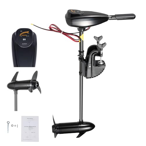 Mqwdxzfes Elektromotor Außenborder 800W 12V 80LBS, Elektrischer Bootsmotor 1.2PS mit 5 Vorwärts- & 3 Rückwärtsgängen, Langwellen Außenbordmotor 1850kg Zugkraft, Höhenverstellbar & Batterieanzeige