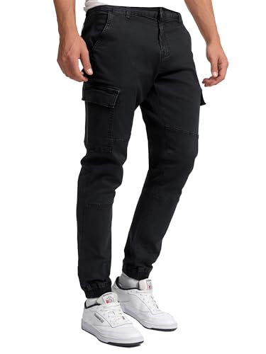 Indicode Herren August Cargohose aus Baumwolle mit 6 Taschen | Cargo Chino Hose f. Männer Black, M