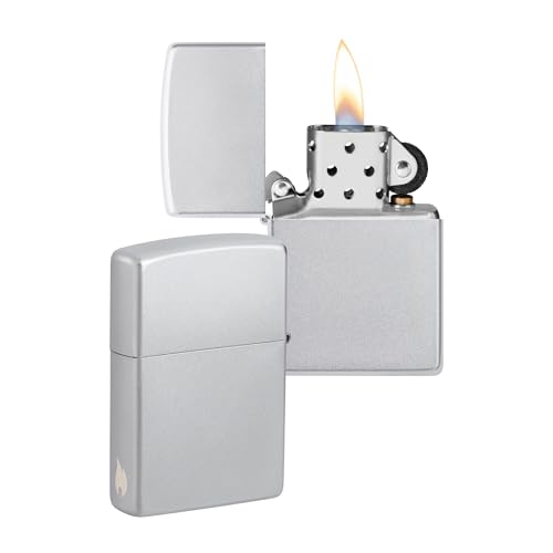 Zippo Sturmfeuerzeug - Satin Chrome mit seitlicher Flammengravur - Nachfüllbar - Wiederverwendbar - Windfestes Design - Geschenkbox - Made in USA - Amazon Exclusive