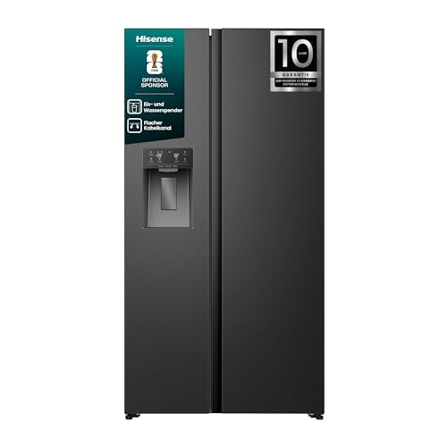 Hisense RS5P528STFE Side-by-Side mit Eis-, Crushed- und Wasserspender/ 528L/ Wassertank/ConnectLife/Supercool/Big Box/Flat Duct/XXL Türfach/BxHxT: 91,1×178,6×61,5cm/ Schwarz [Energieklasse E]