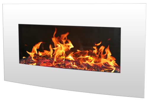 BREAKLING ElektroKamin - Elektrischer Wandkamin mit LED-Flammeneffekt, weiß, 2000 W, 90 x 55 cm – Fernbedienung – Heizleistung 2000 W