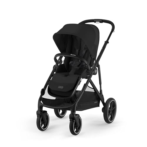 CYBEX Gold Kinderwagen GAZELLE S, Ab Geburt bis ca. 4 Jahre, Max. 22 kg (Single-Modus) / 2x 22 kg (Duo-Modus), All-in-1-System mit 20+ Konfigurationen, Moon Black