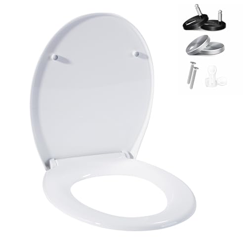 WC Sitz mit Absenkautomatik Toilettendeckel Quick-Release-Funktio,O-Form weiß–Antibakterieller,Toilettendeckel mit 175kg Belastbarkeit,Einfache Montage,Klodeckel für WC,Klodeckel Universal
