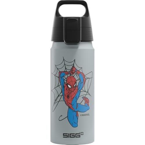 Sigg - Alu Trinkflasche Kinder - WMB ONE Kids Spiderman 1962 - Kohlensäuregeeignet - Auslaufsicher - Federleicht - BPA-frei - Sport & Schule - Grau - 0.6L