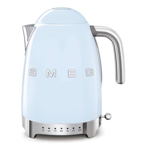 Smeg, Wasserkocher Temperatur regelbar KLF04PBEU 1,7L zuzüglich Temperaturniveaus, Anti-Limiden Filter, Wasserspiegelindikator, Stromversorgung 2400W, Pastellblau