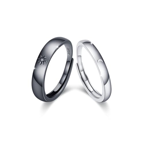 CRWENG Paar Ringe Set für Paare Versprechensring Sonne und Mond Valentinstagsgeschenke Damen Herren 925 Sterling Silber Schmuck Geschenk für Frauen Mädchen Sie Ihn Verstellbare Partnerringe