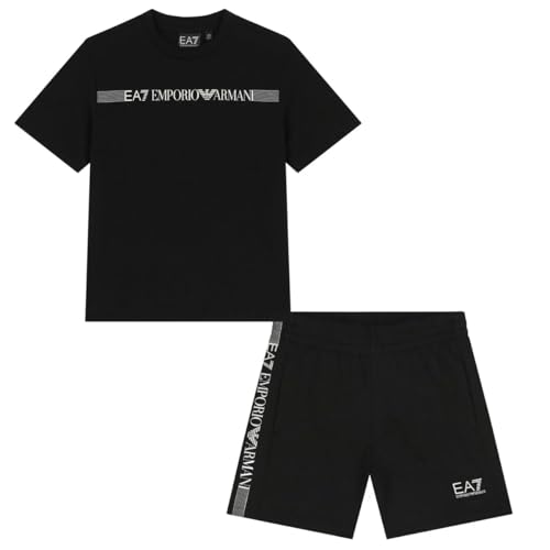 Emporio Armani EA7 7B000267 Logo Series Set aus T-Shirt und Shorts aus Baumwolljersey für Kinder und Jugendliche, Schwarz , 16 Jahre