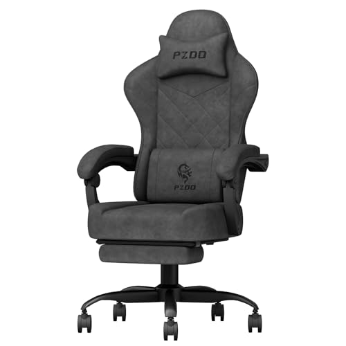 Submi Gaming Stuhl Ergonomischer PC Stuhl mit Hightech-Stoff, Gamer Stuhls Computerstuhl mit Fußstütze, Bürostuhl, Gepolstert Gaming Sessel, Gaming Chair für Erwachsene, Teenager, Schwarz
