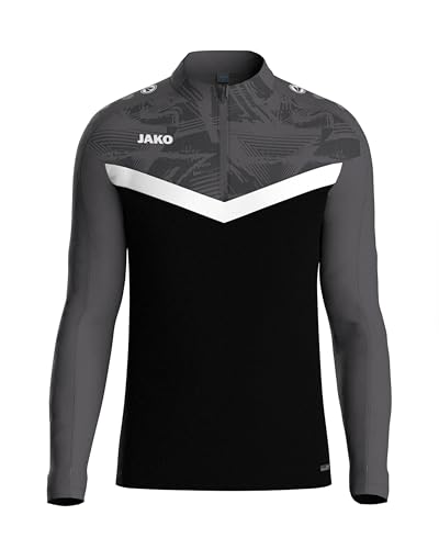 JAKO Ziptop Herren und Damen Iconic Gr. M Schwarz/Anthrazit - Atmungsaktives Unisex Sport Sweatshirt mit Keep Dry Funktion und wärmender, weicher Fleece-Innenseite