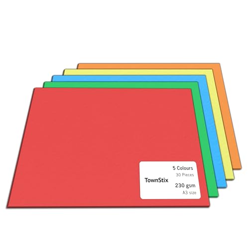 30 Stück, 230gsm - A3 Tonkarton Bastelkarton Bunt, Fotokarton Tonpapier Pappe zum Basteln Karton - 5 Farben