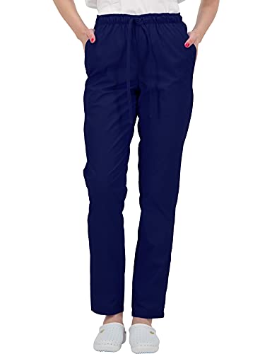 B-well ALESSI Medizinische Schlupfhose Arbeitshose Multitaschen Unisex mit Elastischem Bund und Gesäßtaschen Krankenhaus Uniformhose mit mittlerer Taille und Rundumgummibund (Blau, L)
