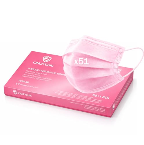 CRAZYCHIC - 51x Medizinische OP Masken Rosa - CE Zertifiziert EN14683 Typ IIR Chirurgische Maske - Hohe Filtration BFE src=