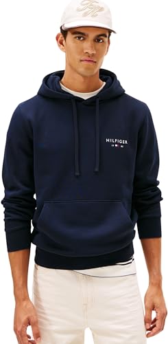 Tommy Hilfiger Herren Hoodie Brand Love Small mit Bauchtasche, Blau (Desert Sky), M