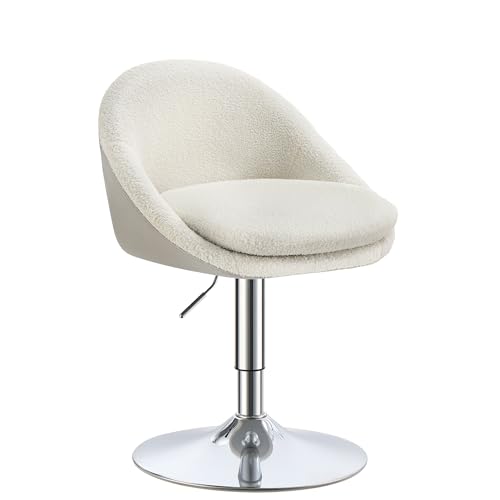 VASAGLE Stuhl verstellbar, Schminkstuhl, Bürostuhl, drehbar, Barhocker mit Rückenlehne und Sockel, Stahl, für Theke, Büro, Schminktisch, Esszimmer, cremeweiß LJB100W01