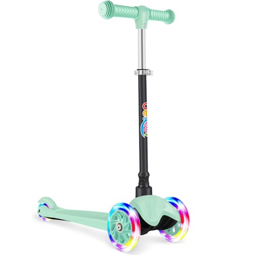BELEEV Kinder Roller 2 Jahre, 3 Räder Scooter Kinder 2-6 Jahre mit LED Leuchtende Räder, Bremsen, Rutschfestes Deck, Höhenverstellbare, Rollerkinder 2 Jahre Mädchen Jungen Geschenk- Green