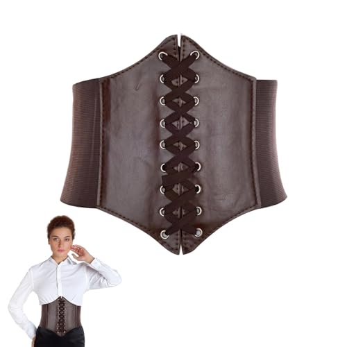 Korsett Damen,Schwarz Taille Piratenkostüm Gürtel,Halloween-Kostüm,Taillengürtel,Corset Belt,Schwarzes Pirat Breit Corsett,Retro Leder Corsage Frauen,Schnürkorsett Catwoman (Kunstleder, Kaffee)