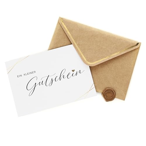 CraftWerk Gutscheinkarte mit goldener Veredelung und Siegel- Gutschein zum selber ausfüllen für Geburtstag, Weihnachten, Hochzeit oder Muttertag