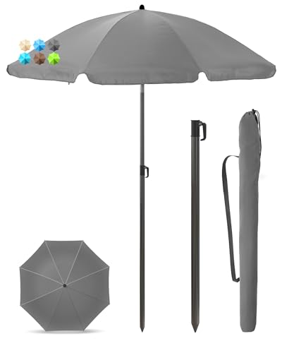 Menz Sonnenschirm Balkon 180 cm + Sonnenschirmhülle - UV50+ Strandschirm, Balkonschirm mit Knickfunktion, Gartenschirm, Sonnenschirm Strand - Fb. Anthrazit