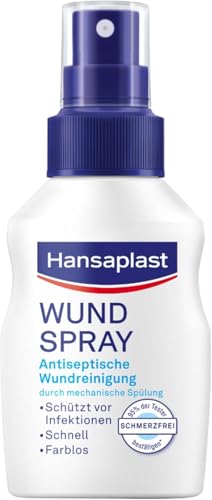 Hansaplast Wundspray (50 ml), zur antiseptischen Wundreinigung durch mechanische Spülung, Spray schützt vor Wundinfektionen, farblos und besonders hautfreundlich
