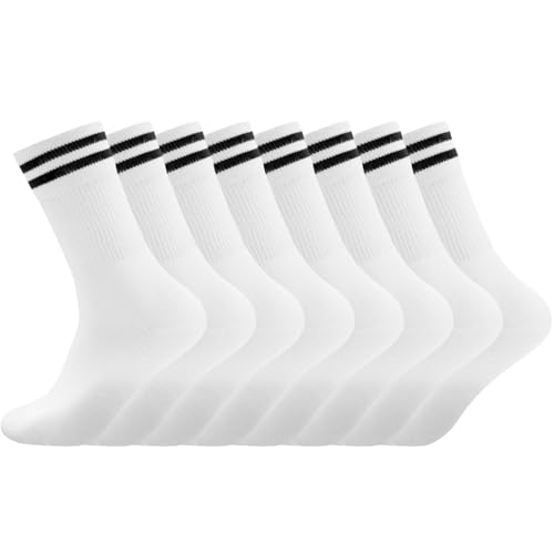 Smart Sir Socken Herren Damen Sportsocken 4 paar Tennissocken Schwarz Lange Baumwollsocken Weiß Laufsocken Arbeitssocken,weiss,43-46
