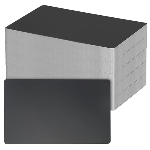 SEUICYNE 250 Stück Metall Visitenkarte Schwarz, 8.6x5.4cm, 0.21mm Dick Aluminium Rohlinge, Metall Karten Namenskarte Lasermarkierung Graviertes Business Card, Wasserfestes Aluminium für Büro, Office