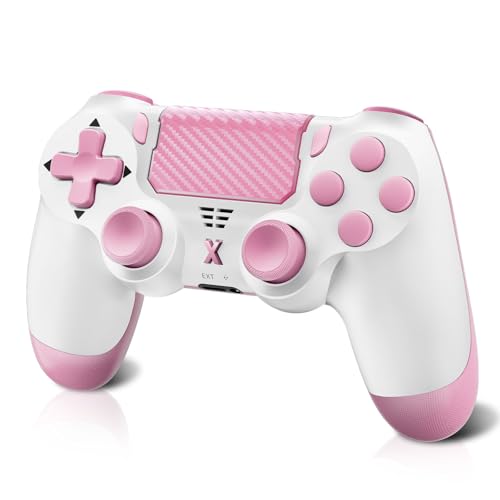 Quevati Wireless Controller für PS-4, Wireless Controller für Pro/Slim/PC, Bluetooth-Gamepad-Joystick mit Dual-Vibration, Touchpanel, 3,5-mm-Audiobuchse, sechs Achsen, verbesserte Ergonomie (Rosa)