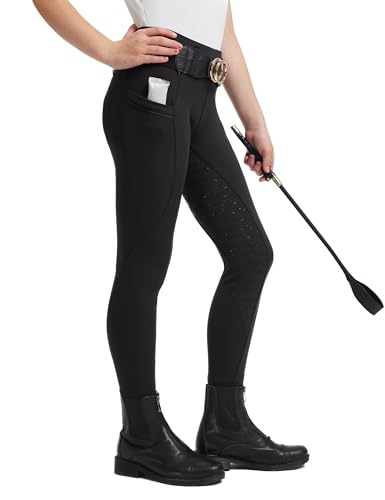 FitsT4 Sports Reithose Mädchen Kinder Silikon Vollbesatz Reitleggings Reiten Hosen Elastische Reiterhosen mit 2 Seitlichen Taschen und Gürtelschlaufen