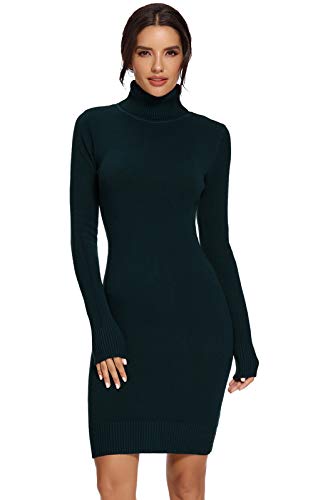 AVACOO Damen Kleider Strick Pulloverkleid Elegant Strickkleid Rollkragen Langarm Midikleid 2025 Schwarz XXL 44