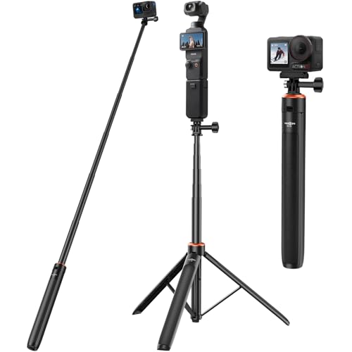 135cm Selfie Stick Stativ für DJI Osmo Pocket 4/3, GoPro Hero 13/12/11/10/9/Max2, DJI Action 6/5 Pro/4, AKASO EK7000 - Action Cam 2-in-1 Reisestativ/Halterung/Hand Grip/Zubehör