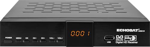 Echosat OM-20900M – HD Sat-Receiver (DVB-S/DVB-S2, USB Mediaplayer, Scart, HDMI, 4-stelliges Display, EPG, 2 × USB) – Schwarz