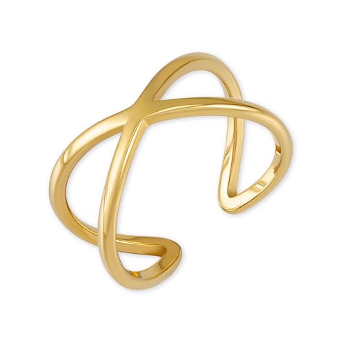 GD GOOD.designs Ring verstellbar Gold für Damen in X-Form aus hautverträglichem Edelstahl I Goldener Damenring mit 18 Karat Vergoldung I Ringgröße 52,54,56,58