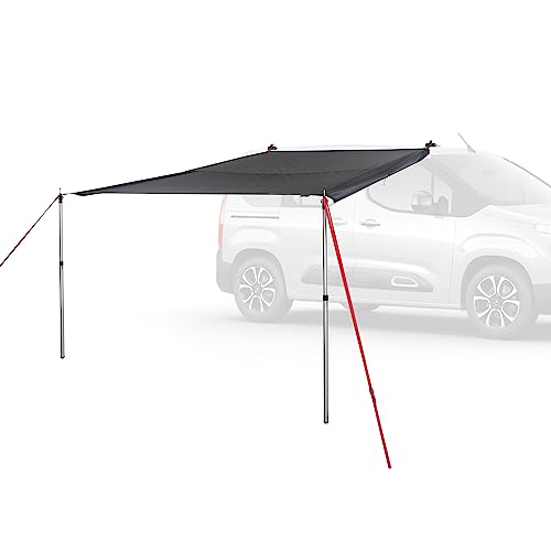 qeedo Motor Tarp Universal Sonnensegel für Camper, Wohnmobil, Van, PKW & SUV – wasserdichtes Vordach mit Keder & Saugnapf, Camping Markise UV80, 250 x 250 cm