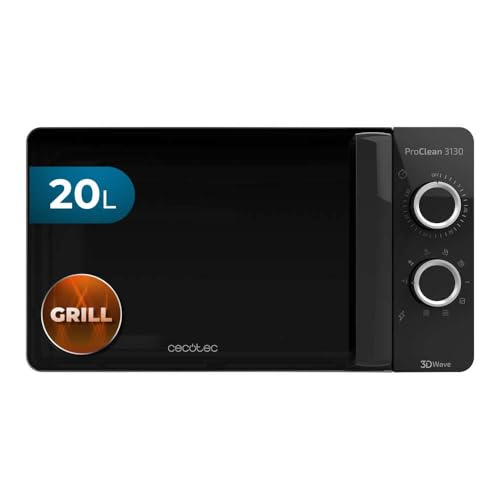 Cecotec Pro Clean 3130 Mikrowelle 700 W Quarz Grill 800 W Garraum 20 L Hochpollierte All Black Frontspiegeltür Innenlicht 3D Wave Ready 2 Clean 30 Min Grarzeit Timer 6 Stufen 2 Drehregler In Schwarz