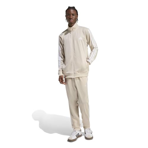 adidas Herren SPORTSWEAR BASIC 3 STRIPES TRICOT TRACKSUIT, Crystal Linen/white, L
