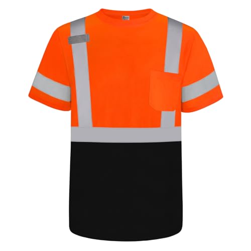 Graunton Warnschutz T-shirt, Warn Tshirt Herren für Männer Frauen, Warnschutz T-shirt Baumwolle mit Reflektierenden Streifen, Langlebig&Atmungsaktiv, Orange Schwarz, L.