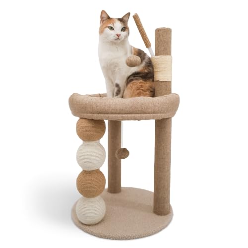 LINUMA® Kratzbaum Beige Katze Katzenbaum Katzenkratzbaum Cat Tree Katzen Kratzbaum Katzenturm Aktivitätskratzbäume Betten, Decken & Möbel für Katzen