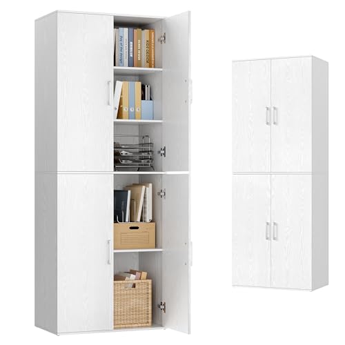 VASAGLE Mehrzweckschrank, mit 4 Türen, 5 Ablagen, Büroschrank, Aufbewahrungsschrank, Kleiderschrank, mit Griffen, Holzspanplatte, 60 x 40 x 180 cm, schneeweiß OFC091WE01