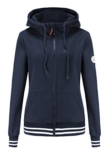 TrendiMax Damen Sweatjacke Kapuzenpullover Zip Hoodie Kapuzenjacke Winter Sweatshirt Jacke, Marine Blau, M