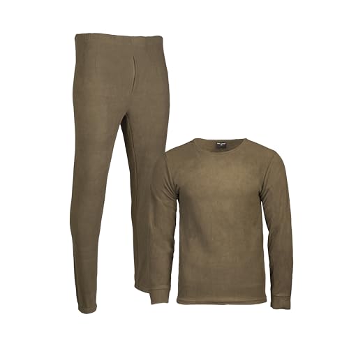 Mil-Tec Thermofleece Unterwäsche Set • Thermounterwäsche Herren • Lange Unterhose + Longsleeve Herren • Thermounterhemd + Thermohose • Outdoor Unterwäsche Männer • Funktionsunterwäsche • Oliv, L