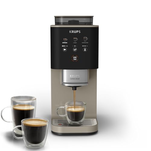 Krups Coffee Crush Extra Kaffeevollautomat, Edelstahlmühle für frisch gemahlenen Kaffee, nur 15 cm breit, smartes Bedienfeld, auch für vorgemahlenen Kaffee, einfache Reinigung, Beige, SA402AE0