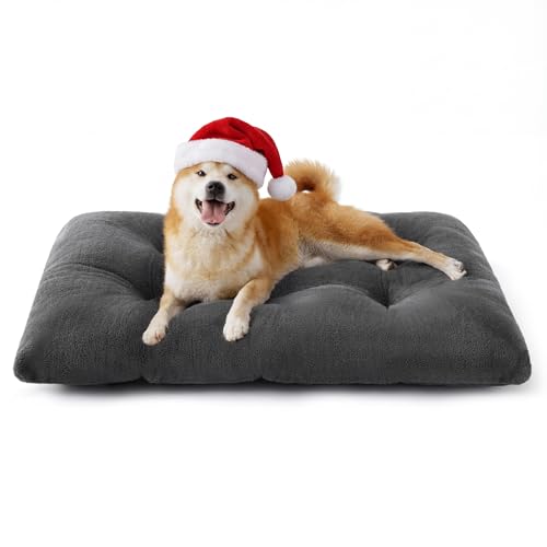 BEDSURE Hundebett Waschbar Groß - Hundekissen Bett Beruhigende Hundematratze mit Rutschfestem Boden, Warmes Kissen für Große Haustiere, Grau, 89x58x8cm