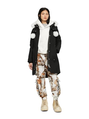 Moose Knuckles Damen-Trenchcoat, Schwarz mit natürlichem Lammfell, X-Large