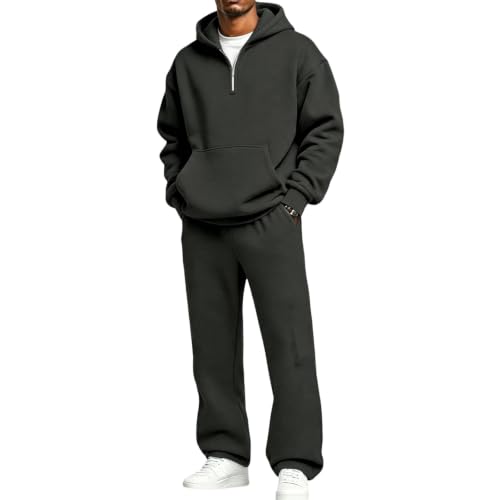 Trainingsanzug Herren Jogginganzug Tracksuit Hoodies und Jogginghose Männer 2 Teiler Sportanzug Baggy Hoodie mit Hose Casual 1/4 Reißverschluss Kapuzenpullover Hausanzug Sport Activewear Streatwear