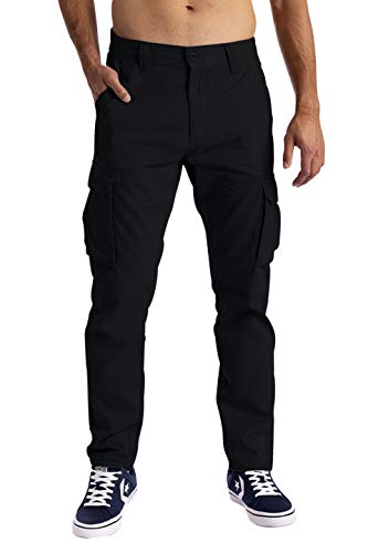 Herren Cargo Hose Stretch Klassische Männer Business Freizeit Cargo Arbeitshose Taille viele Farben Baumwoll Outdoorhose geschnittene Relaxed Fit Cargo-Hose Größe 32W-44W (32W / 32L, Schwarz)