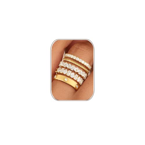 FUNEIA Ringe Gold Silber Damen 18K Vergoldete Goldene Ring Set mit stein goldene daumenring Verlobungsring Stapelringe Damenring Engagement Statement Promise Ring Goldring Schmuck 52/54/57/59/62