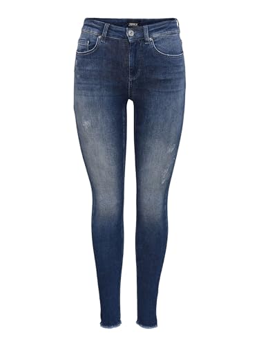 ONLY Damen ONLBLUSH Life MID SK ANK RAW REA811 15234798, Dark Blue Denim, L/32