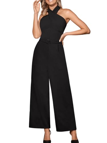 CUPSHE Damen Elegant Jumpsuit Neckholder Ärmellos Playsuit Schwarz M