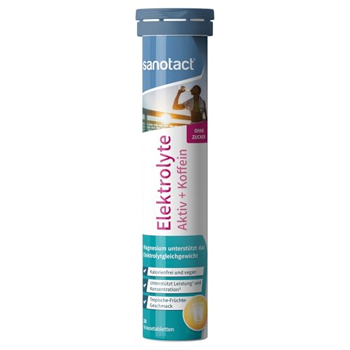 sanotact Elektrolyte mit Koffein • Brausetabletten ohne Zucker • tropischer Geschmack • 20 zuckerfreie Tabletten (84g) • Fokus Booster bei Morgenmüdigkeit & Hydration